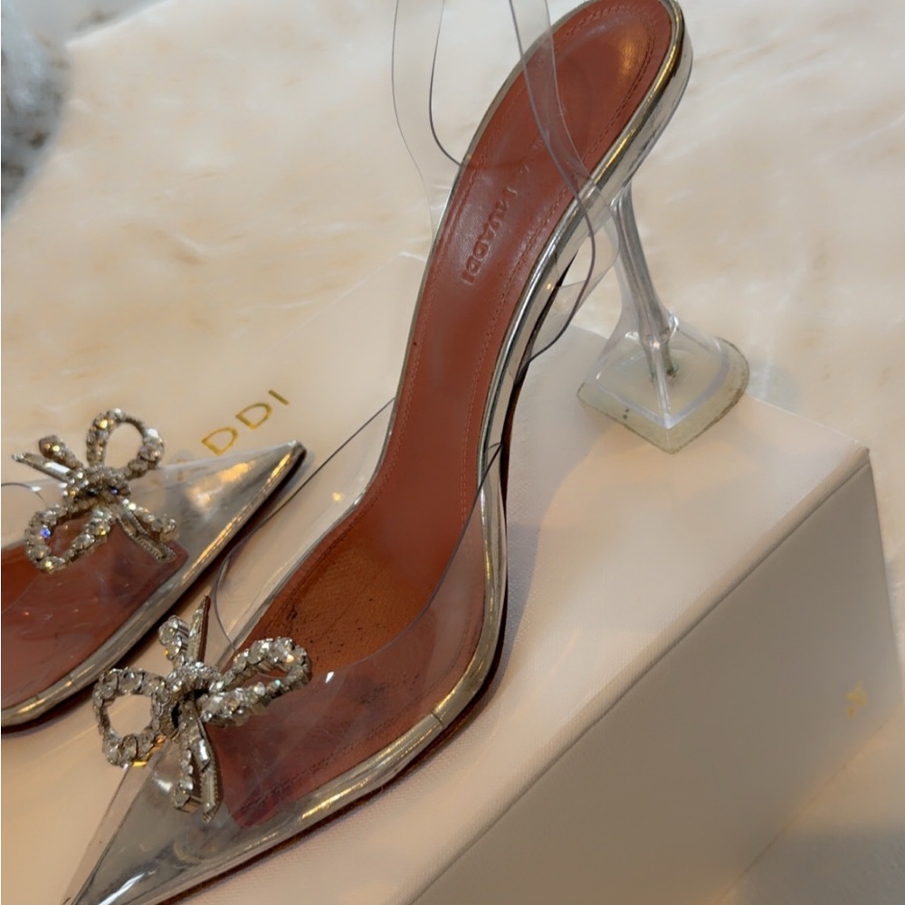 Amina Muaddi Transparent Heels with Crystal Bow